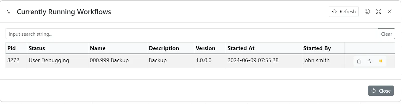 Currently running workflows