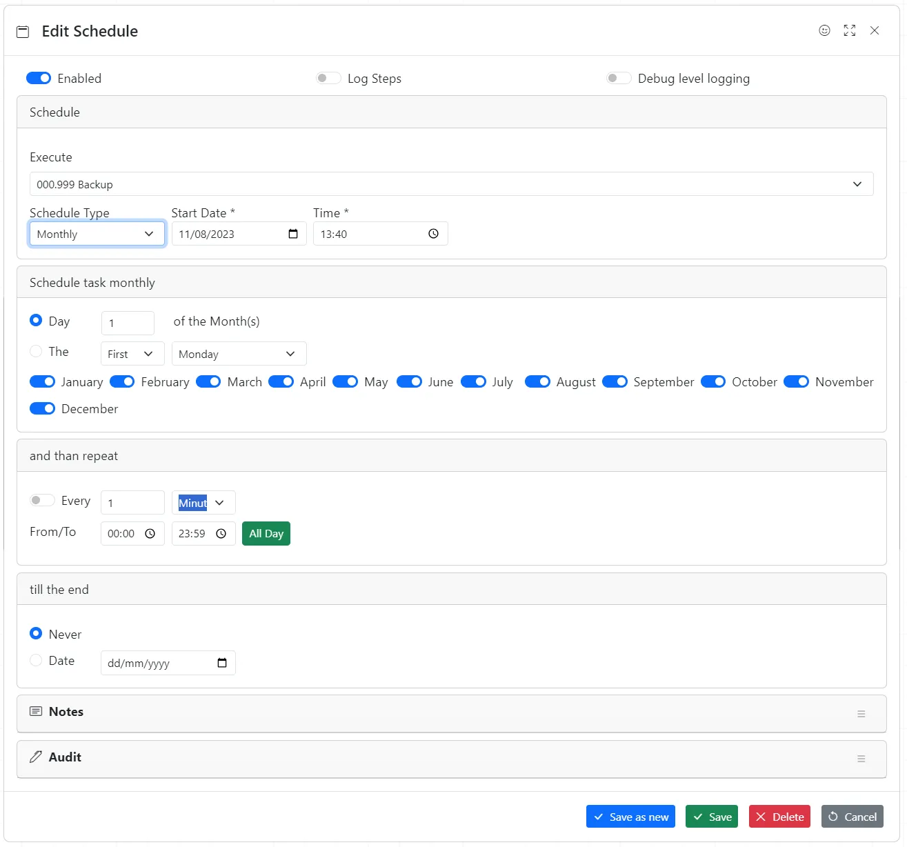 Schedule workflow monthly
