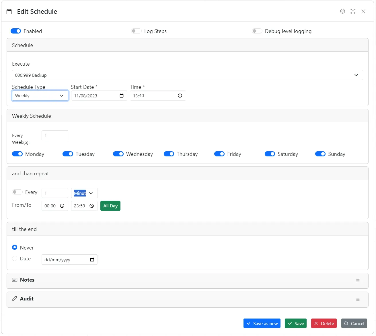 Schedule workflow weekly